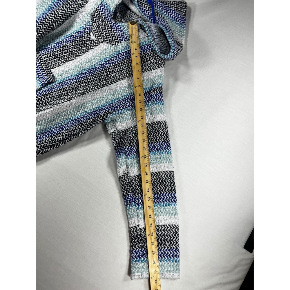 Baja Joe Mexican Hoodie Blue White Black Striped Jerga Pullover Large - Picture 7 of 9